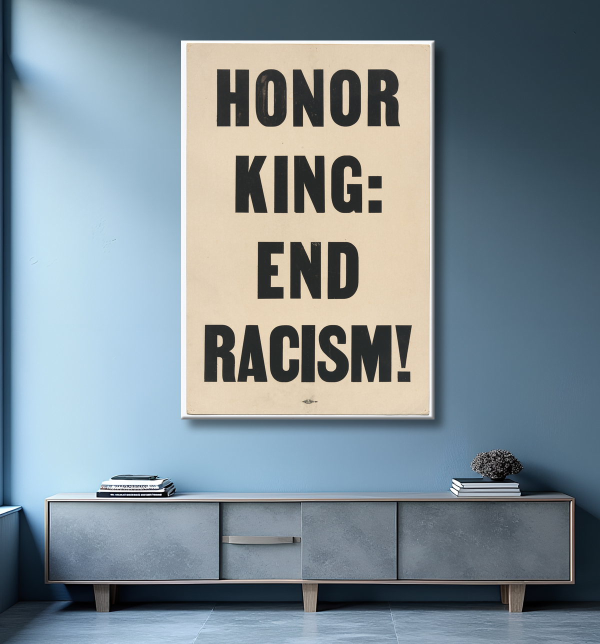 Reproduction Pancarte indiquant "HONOR KING: END RACISM" portée en 1968 Memphis March de Unidentified avec decor