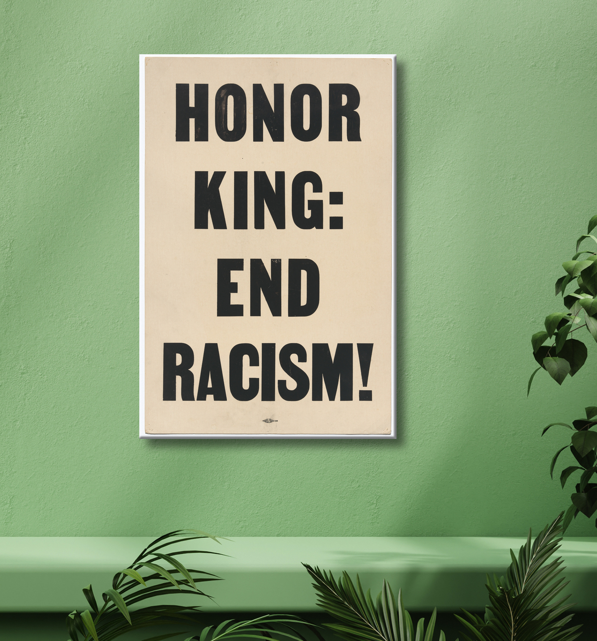 Reproduction Pancarte indiquant "HONOR KING: END RACISM" portée en 1968 Memphis March de Unidentified avec decor