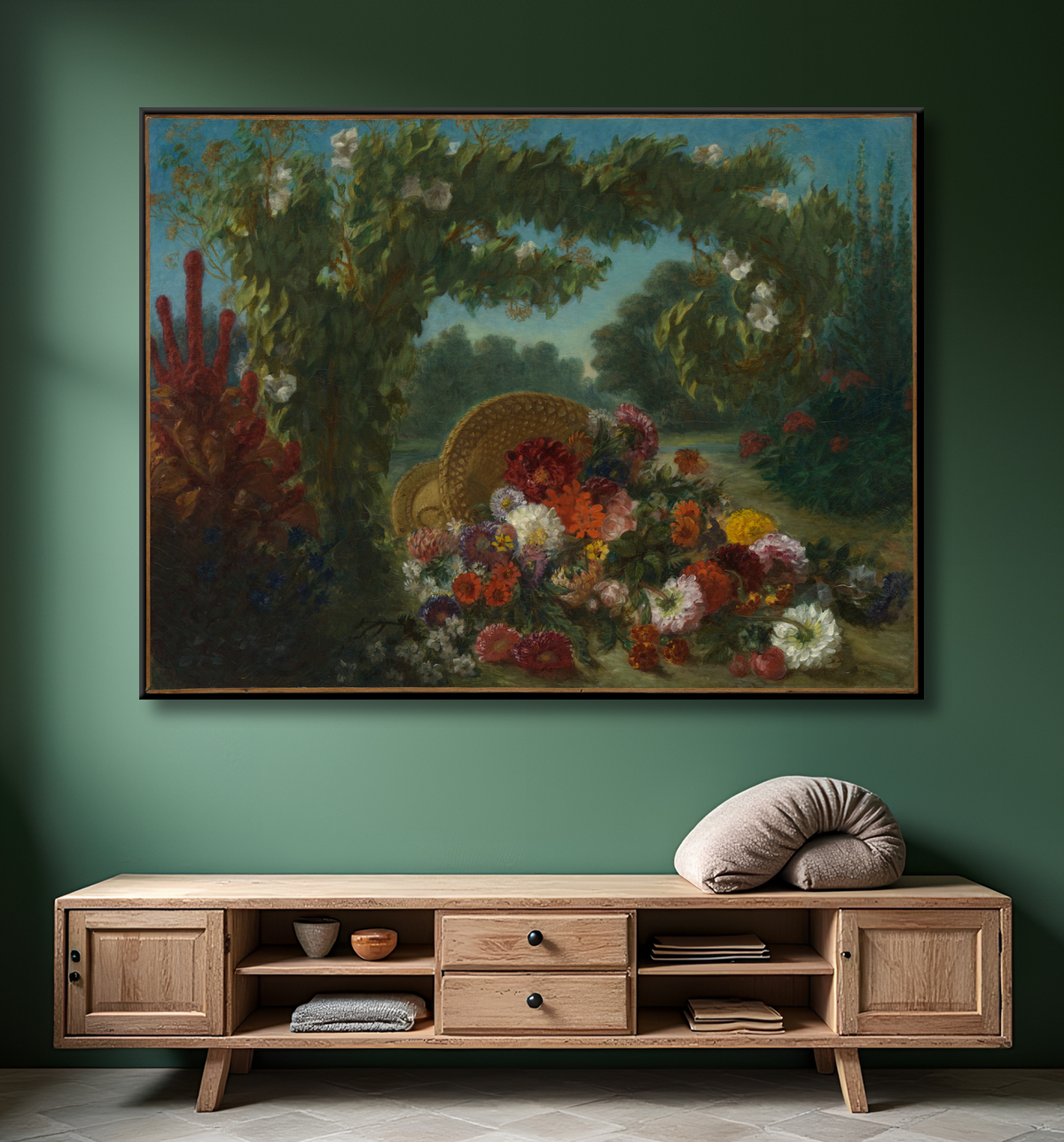 Reproduction Panier de fleurs de Eugène Delacroix avec decor