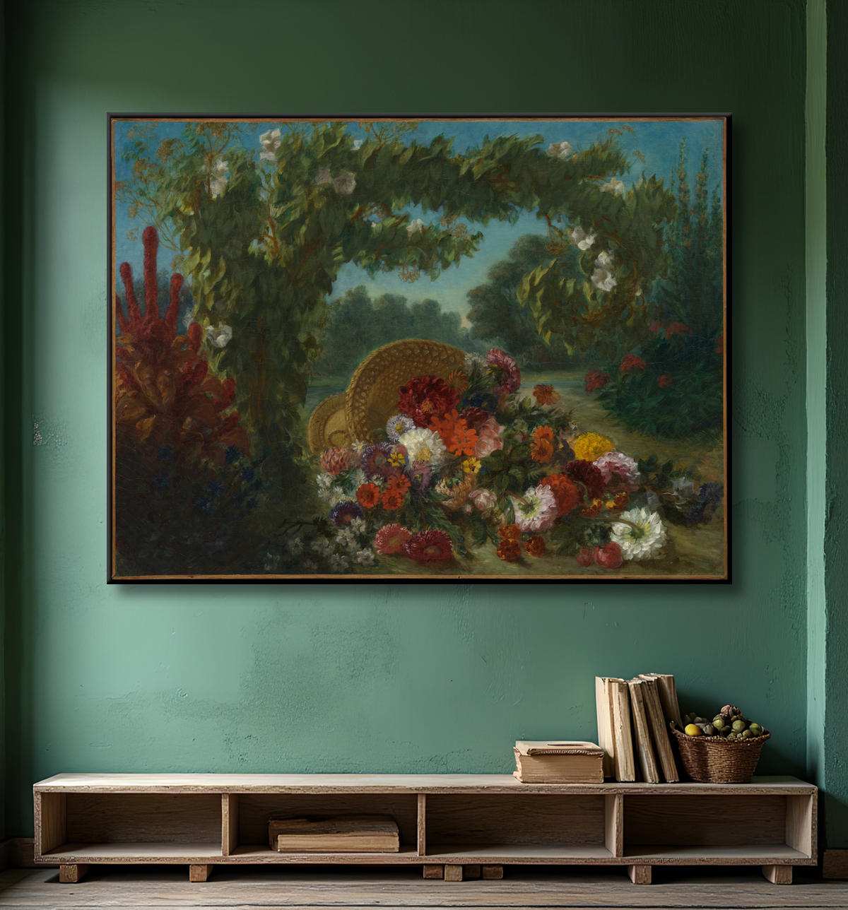 Reproduction Panier de fleurs de Eugène Delacroix avec decor
