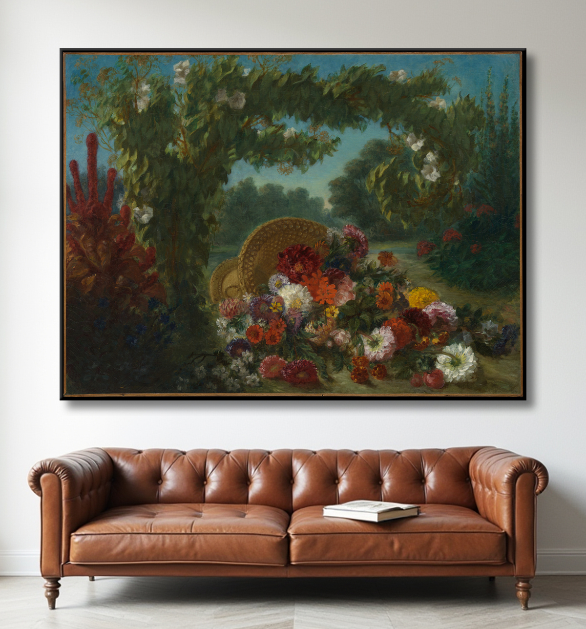 Reproduction Panier de fleurs de Eugène Delacroix avec decor