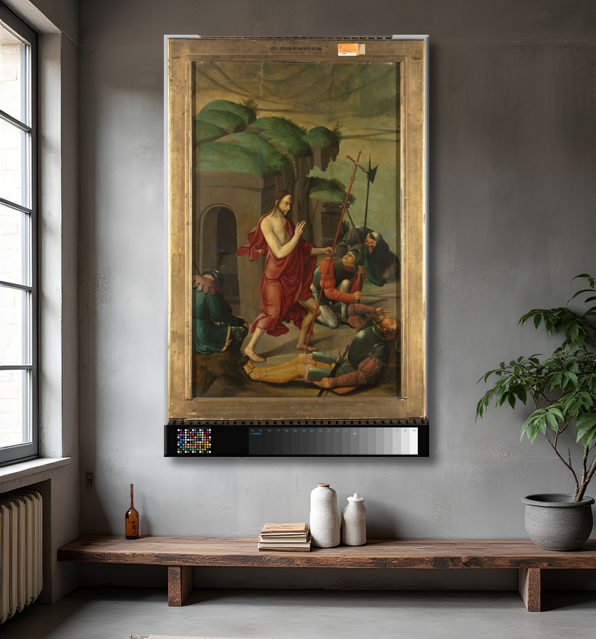 Reproduction Panneau d'un retable avec la circoncision du Christ, au verso est la résurrection du Christ de Master of Alkmaar avec decor