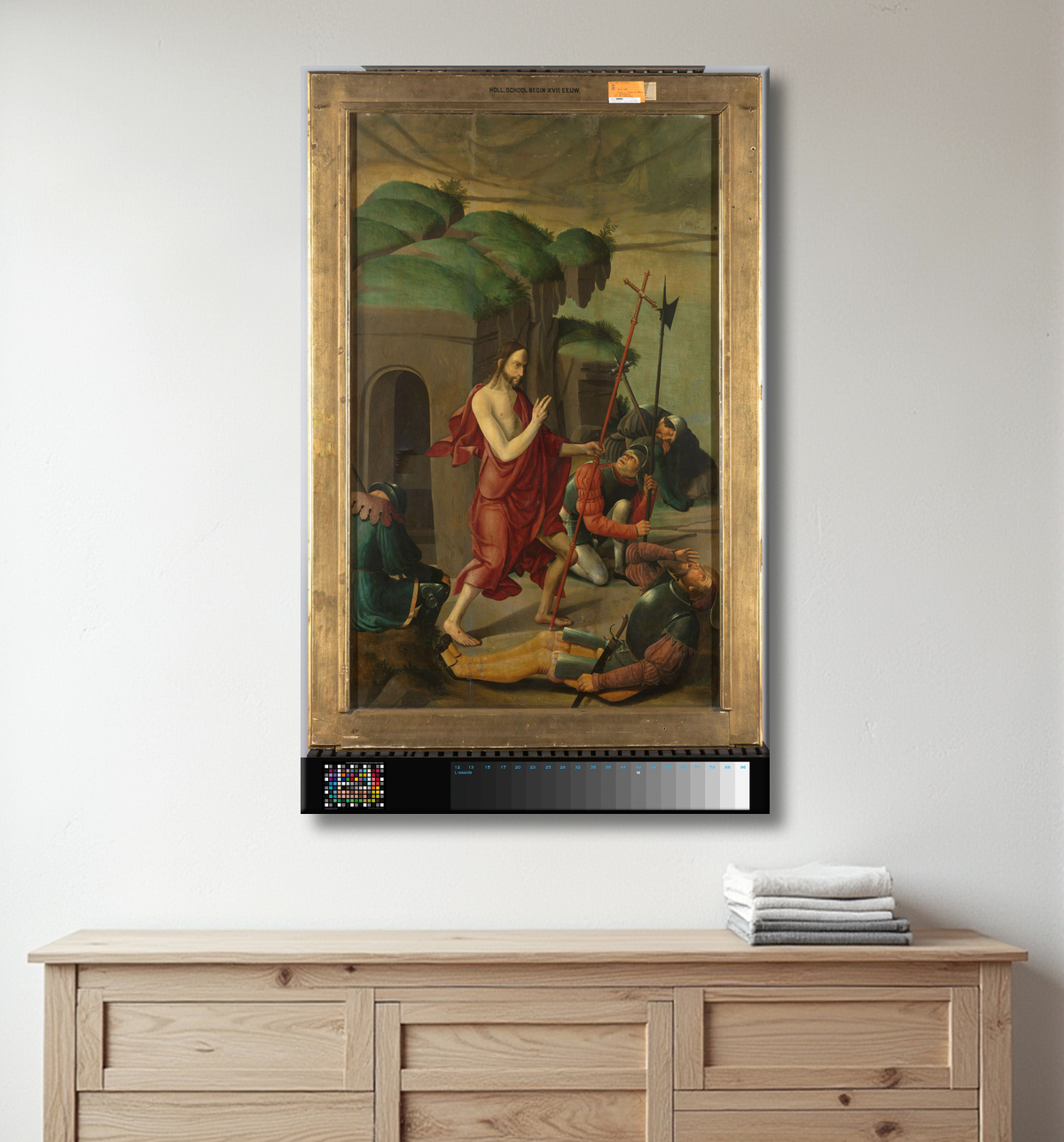 Reproduction Panneau d'un retable avec la circoncision du Christ, au verso est la résurrection du Christ de Master of Alkmaar avec decor