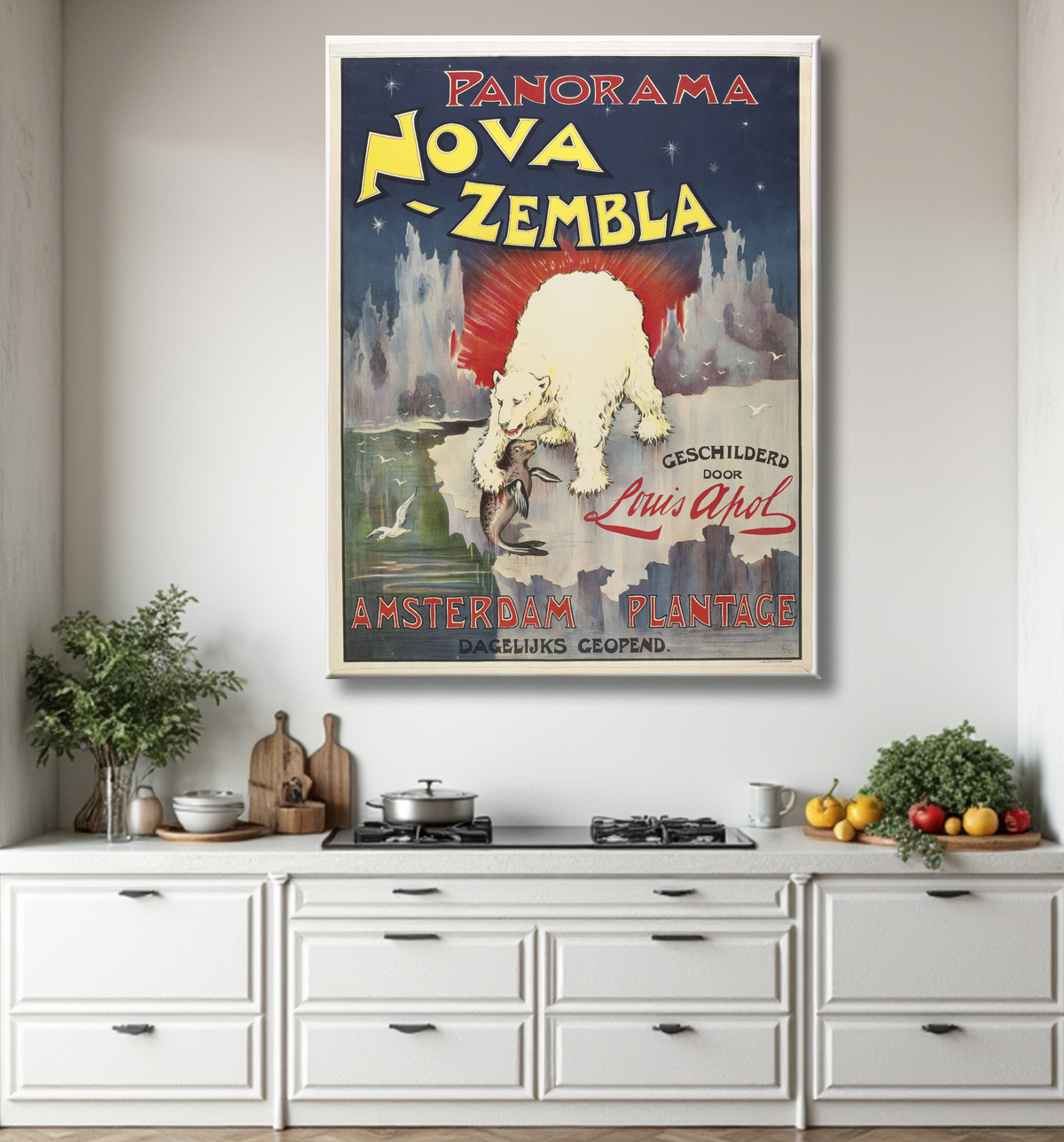 Reproduction Panorama Nova Zembla peint par Louis Apol. Plantation d'Amsterdam de Bernard Willem Wierink avec decor