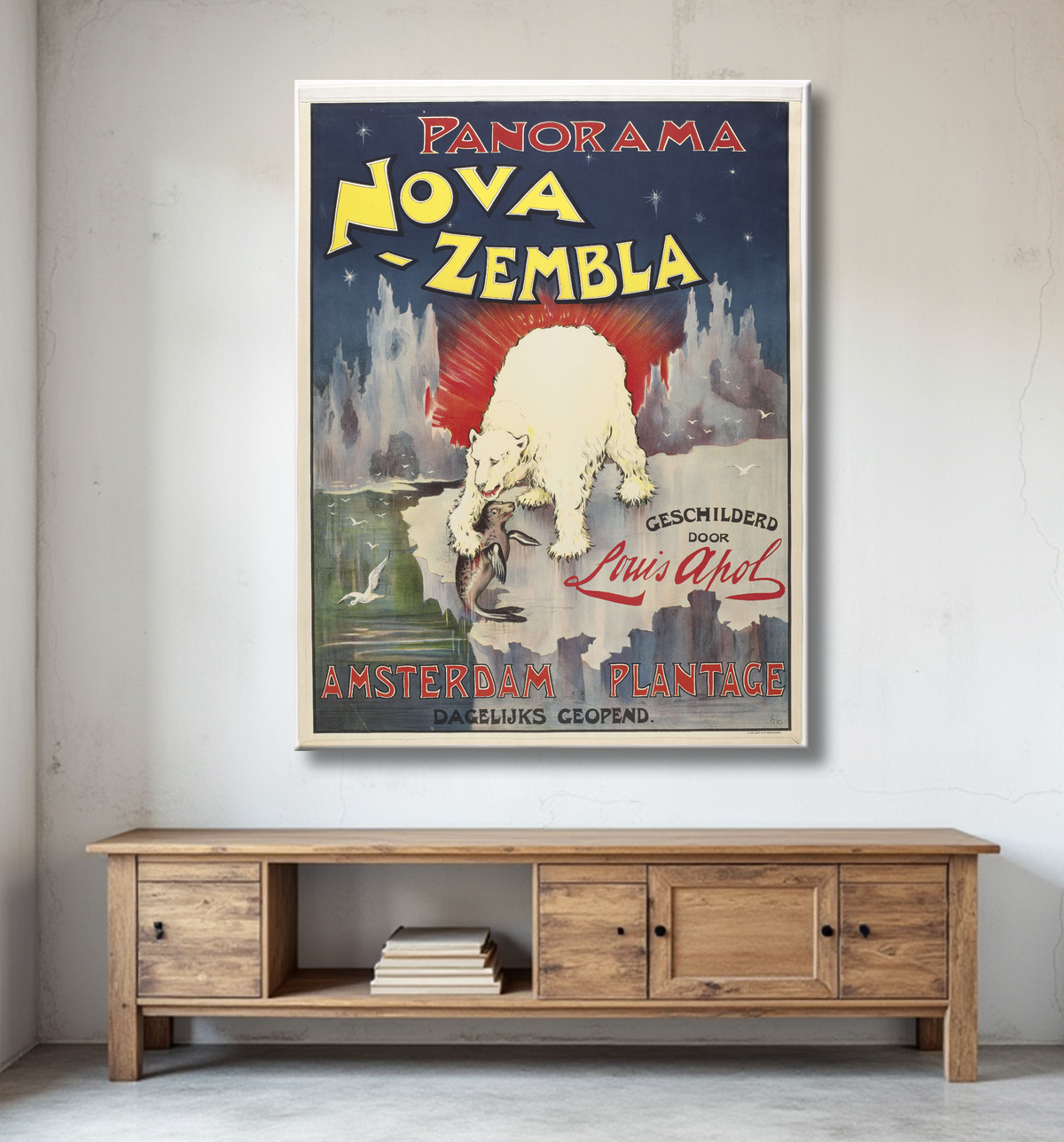 Reproduction Panorama Nova Zembla peint par Louis Apol. Plantation d'Amsterdam de Bernard Willem Wierink avec decor