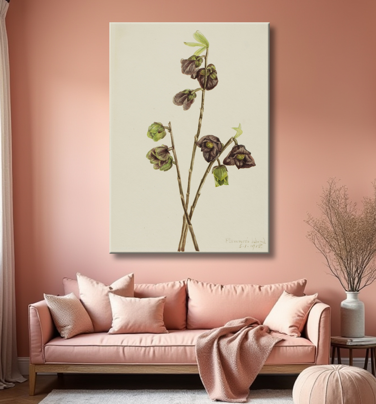 Reproduction Papaye (Asimina triloba) de Mary Vaux Walcott, born Philadelphia, PA 1860-died St. Andrews, New Brunswick, Canada 1940 avec decor