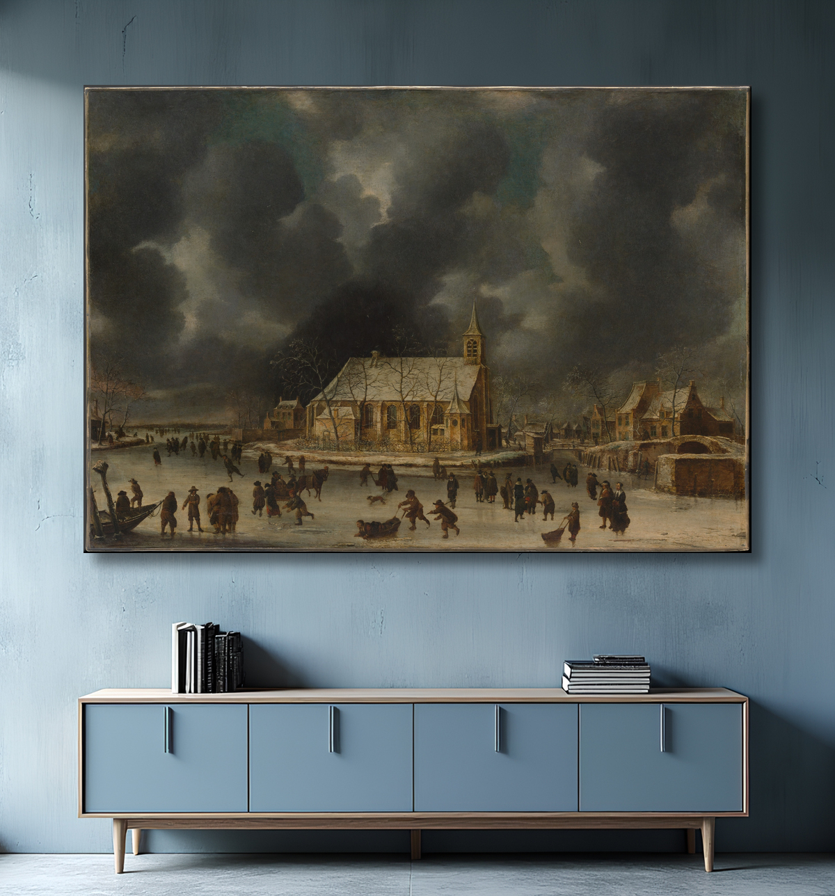 Reproduction Patinage à Sloten, près d'Amsterdam de Johannes Abrahamsz Beerstraten avec decor