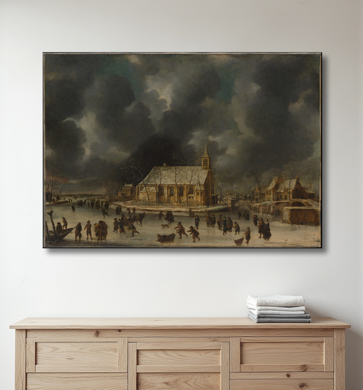 Reproduction Patinage à Sloten, près d'Amsterdam de Johannes Abrahamsz Beerstraten avec decor