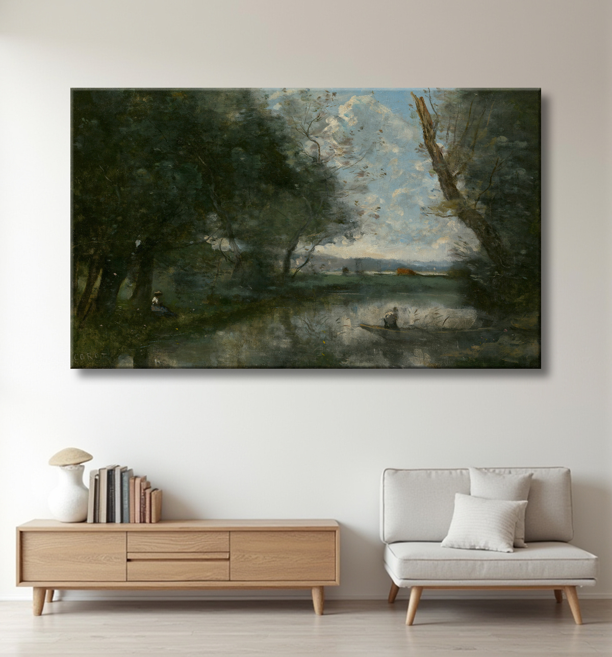 Reproduction Paysage de Jean Baptiste Camille Corot avec decor