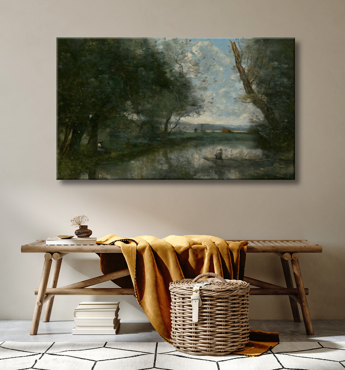 Reproduction Paysage de Jean Baptiste Camille Corot avec decor