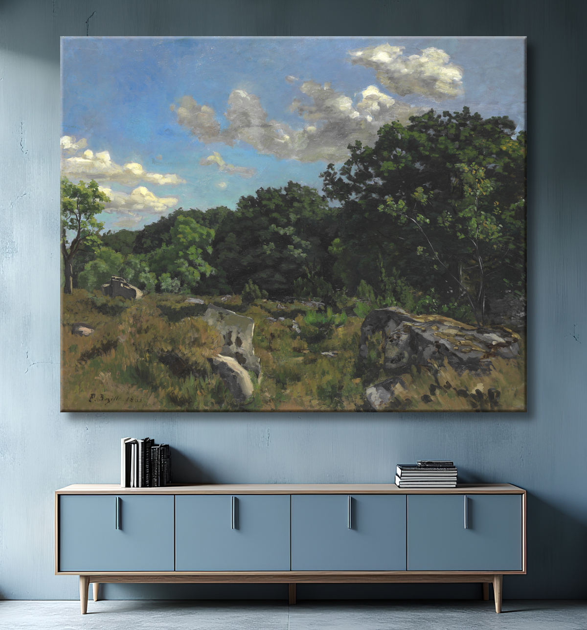 Reproduction Paysage à Chailly de Frédéric Bazille avec decor