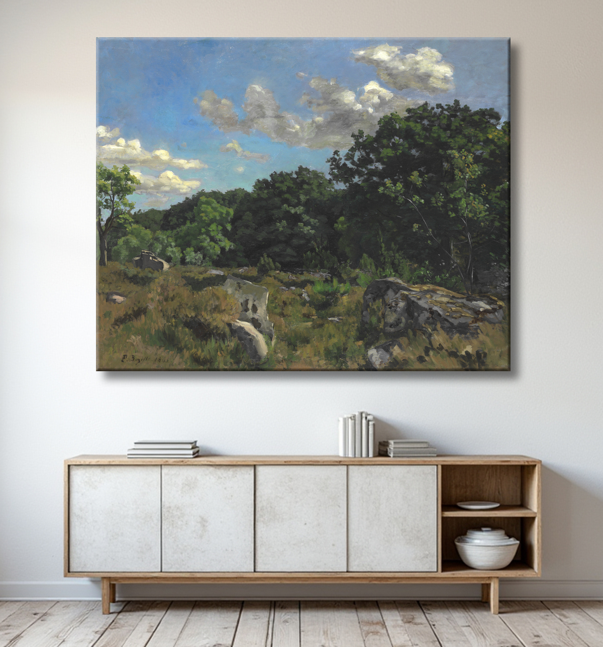 Reproduction Paysage à Chailly de Frédéric Bazille avec decor