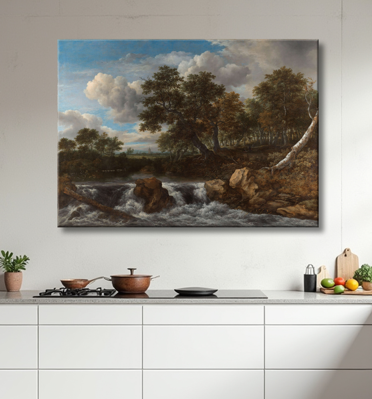 Reproduction Paysage avec cascade de Jacob Isaacksz van Ruisdael avec decor