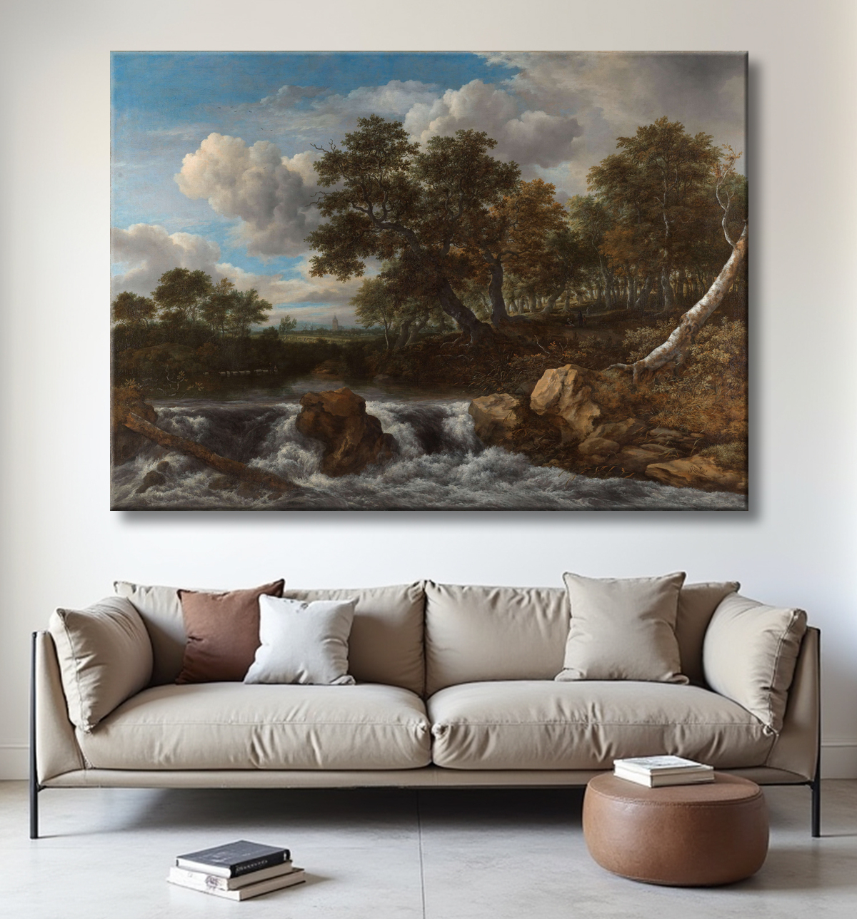 Reproduction Paysage avec cascade de Jacob Isaacksz van Ruisdael avec decor