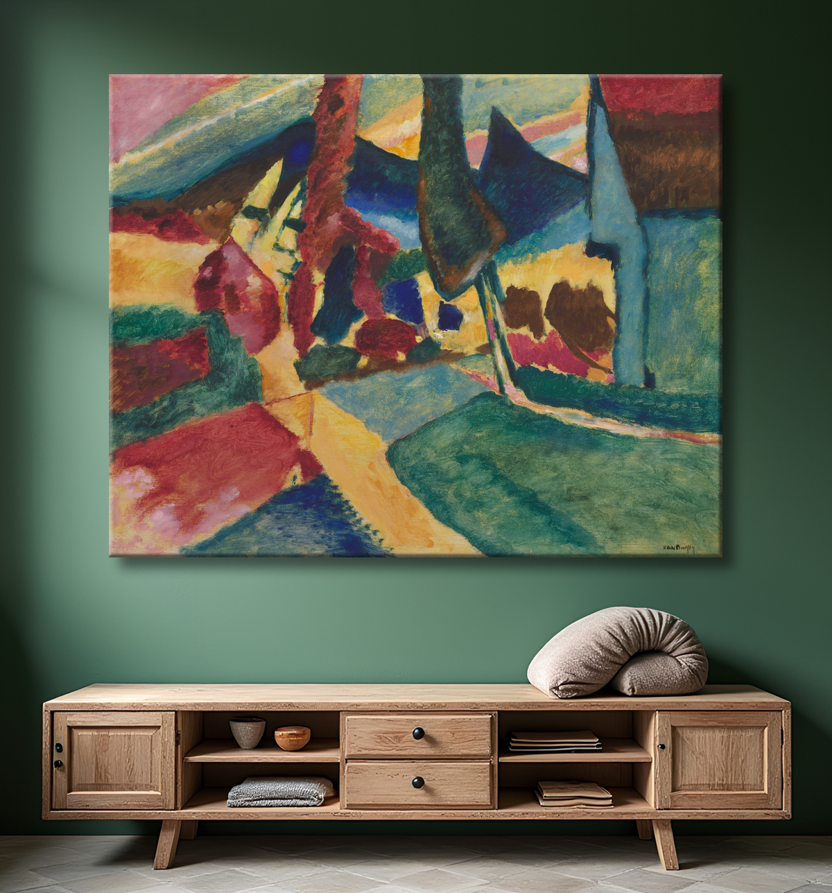 Reproduction Paysage avec deux peupliers de Vasily Kandinsky avec decor