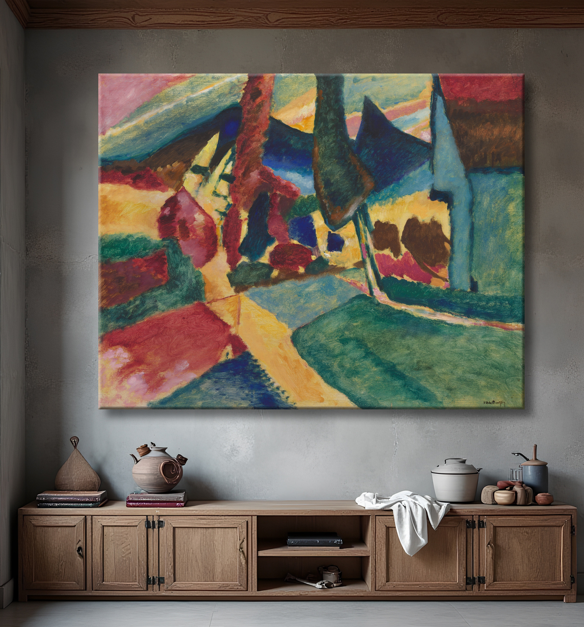 Reproduction Paysage avec deux peupliers de Vasily Kandinsky avec decor