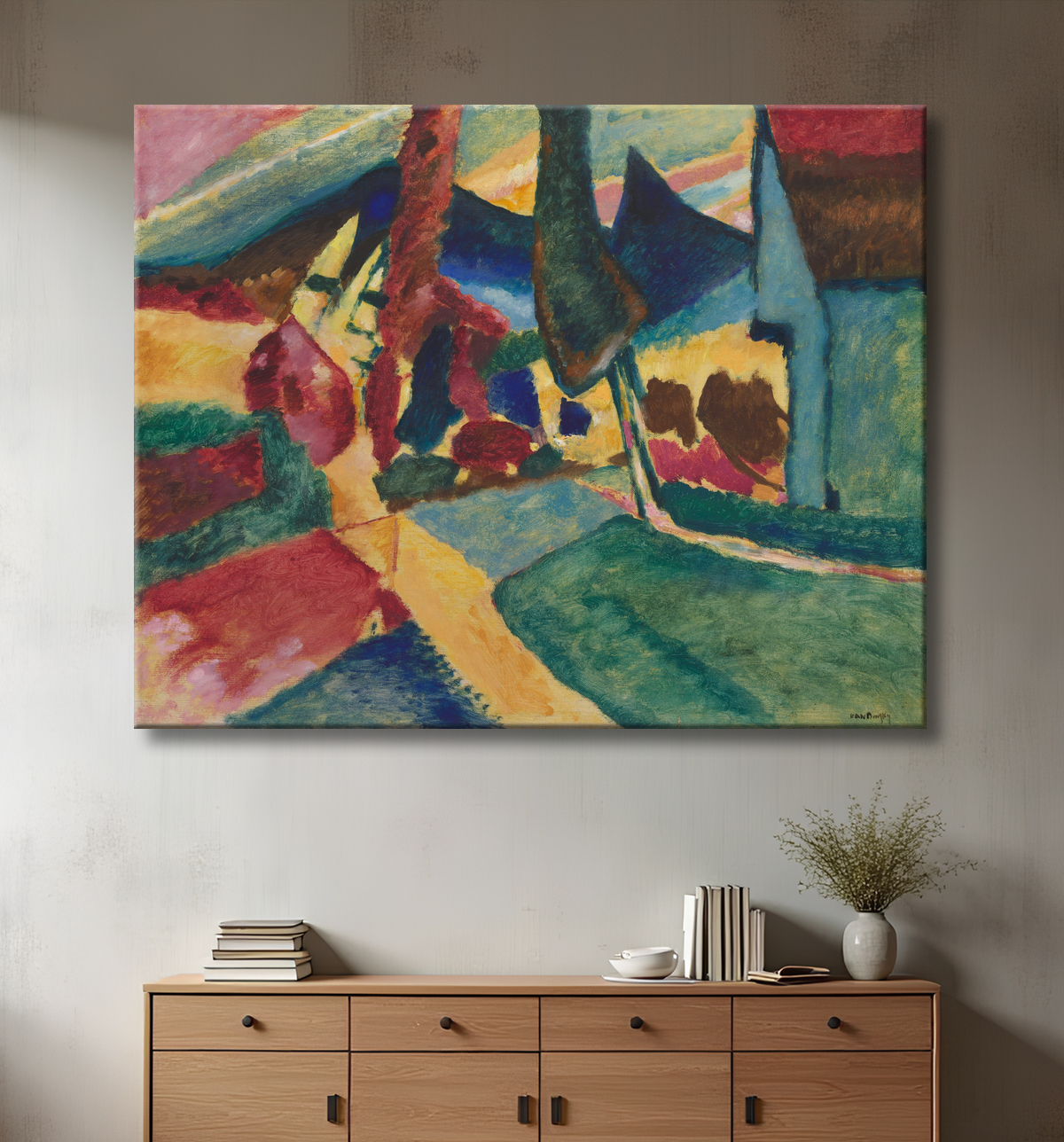 Reproduction Paysage avec deux peupliers de Vasily Kandinsky avec decor