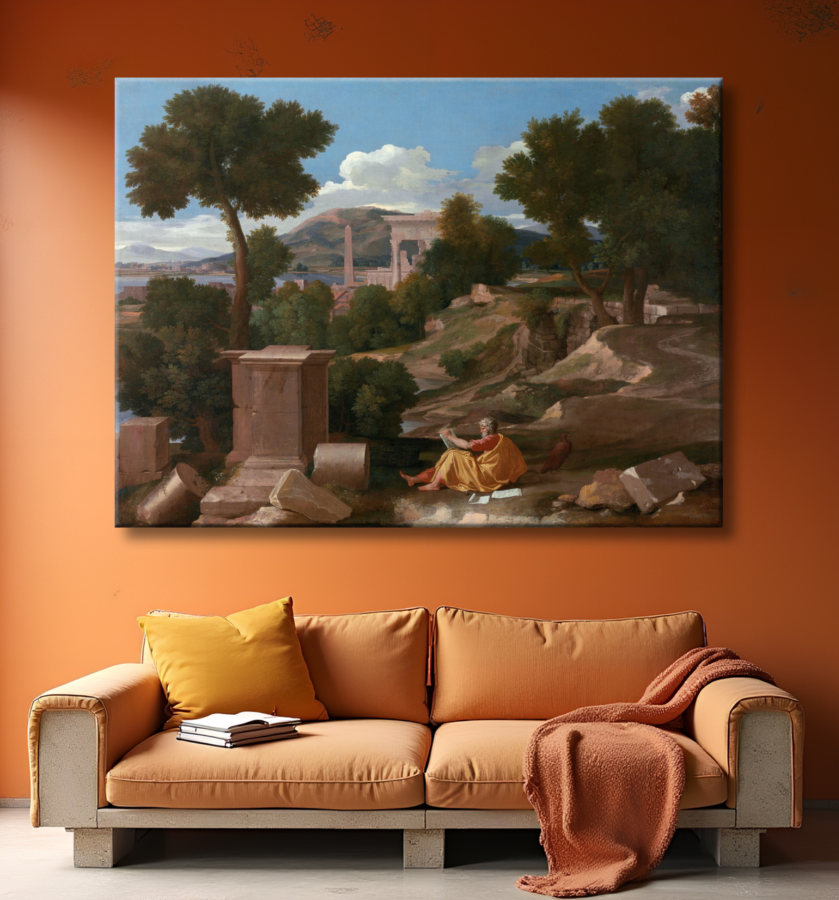 Reproduction Paysage avec Saint John à Patmos de Nicolas Poussin avec decor