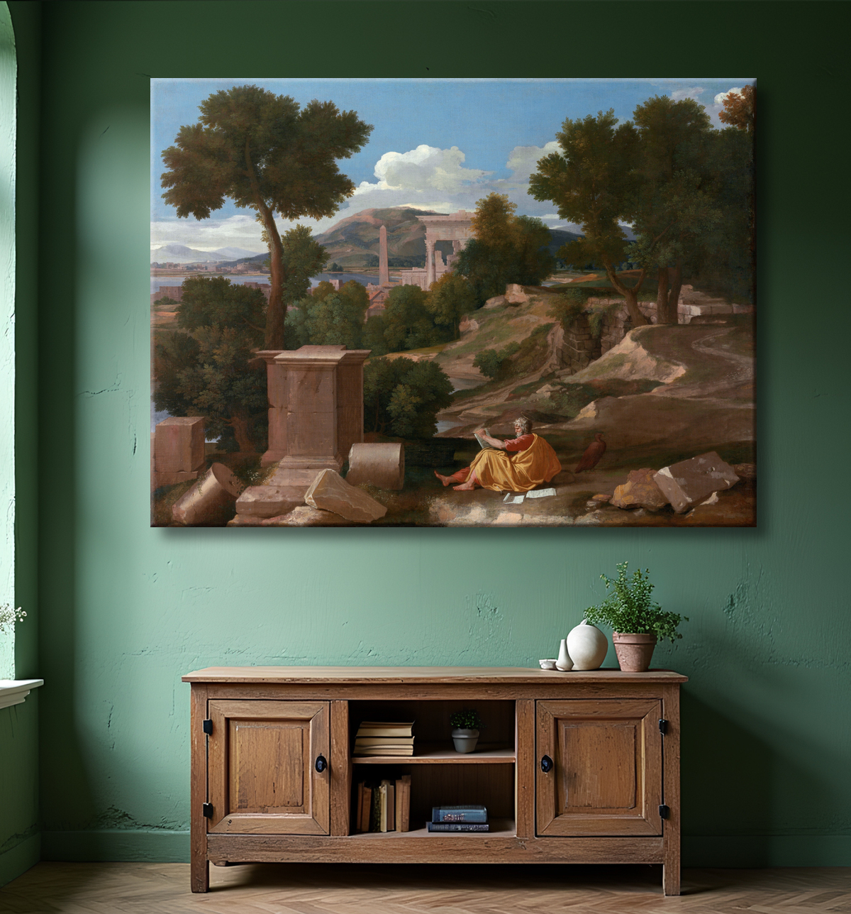 Reproduction Paysage avec Saint John à Patmos de Nicolas Poussin avec decor