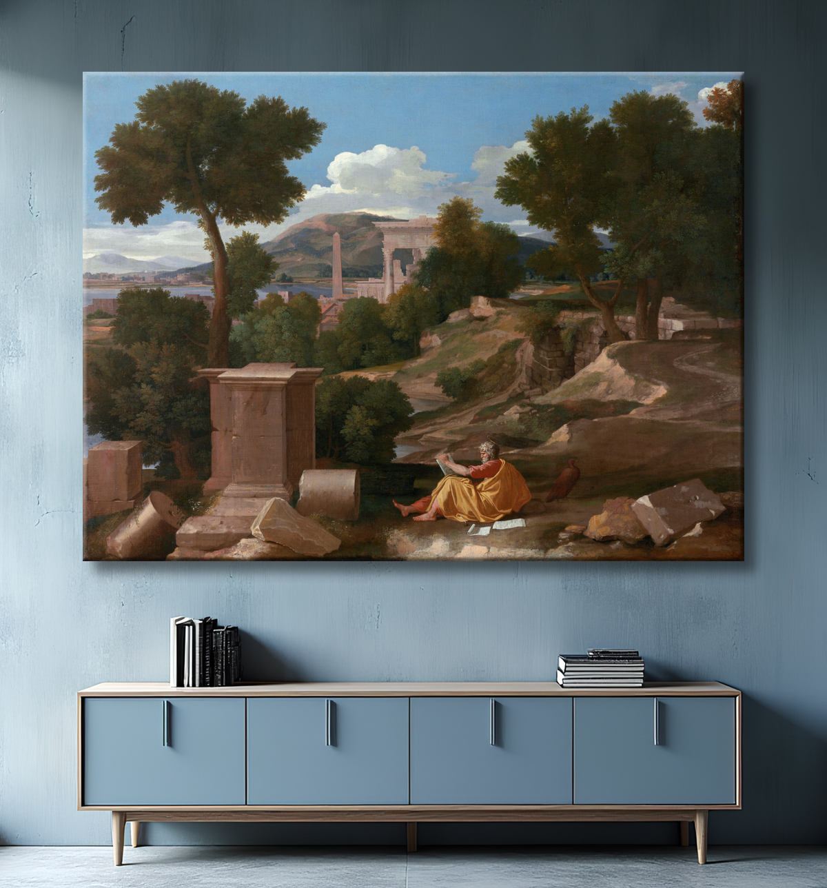 Reproduction Paysage avec Saint John à Patmos de Nicolas Poussin avec decor