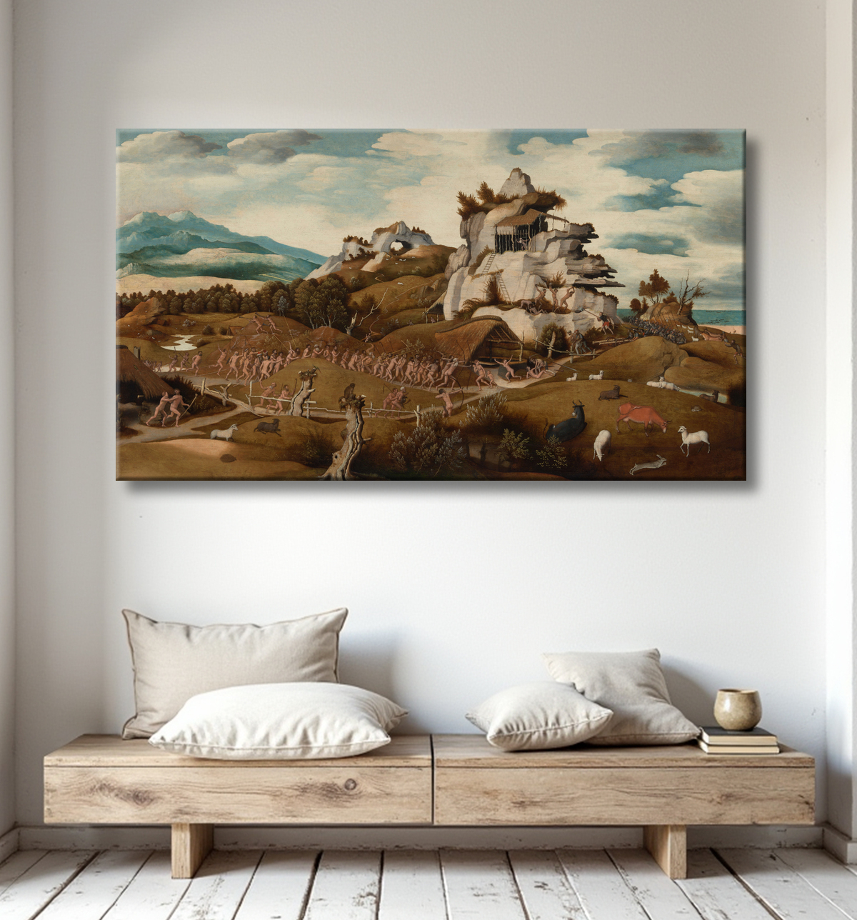 Reproduction Paysage avec un épisode de la conquête de l'Amérique de Jan Jansz Mostaert avec decor
