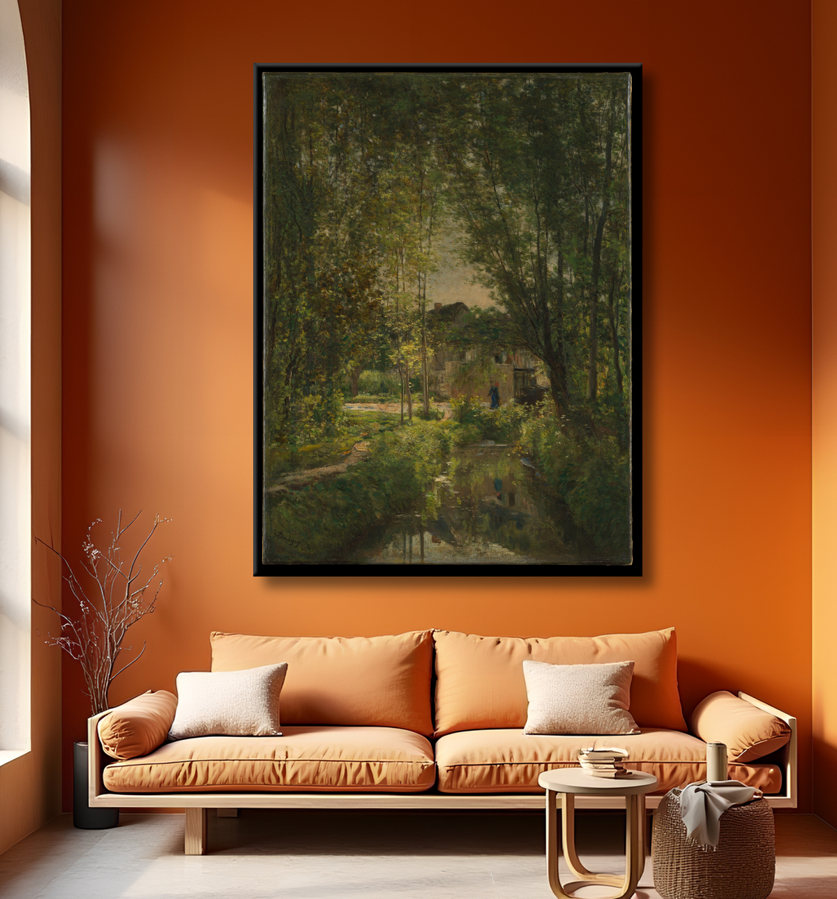 Reproduction Paysage avec un ruisseau ensoleillé de Charles-François Daubigny avec decor