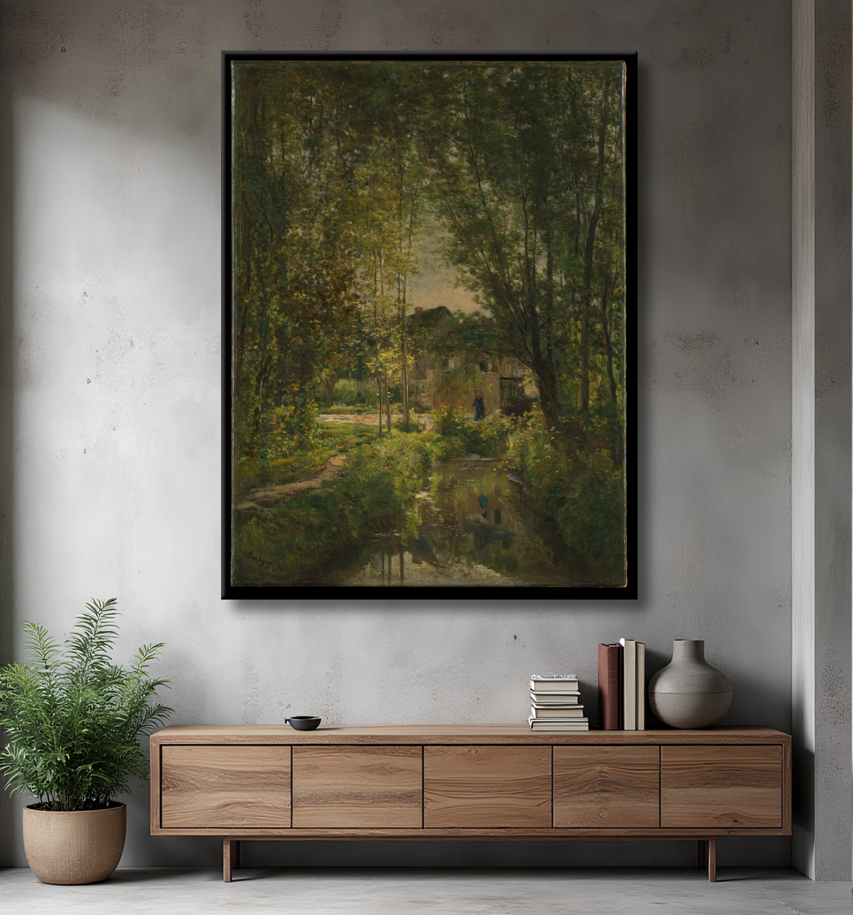 Reproduction Paysage avec un ruisseau ensoleillé de Charles-François Daubigny avec decor