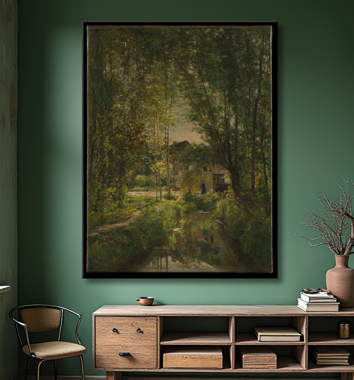 Reproduction Paysage avec un ruisseau ensoleillé de Charles-François Daubigny avec decor