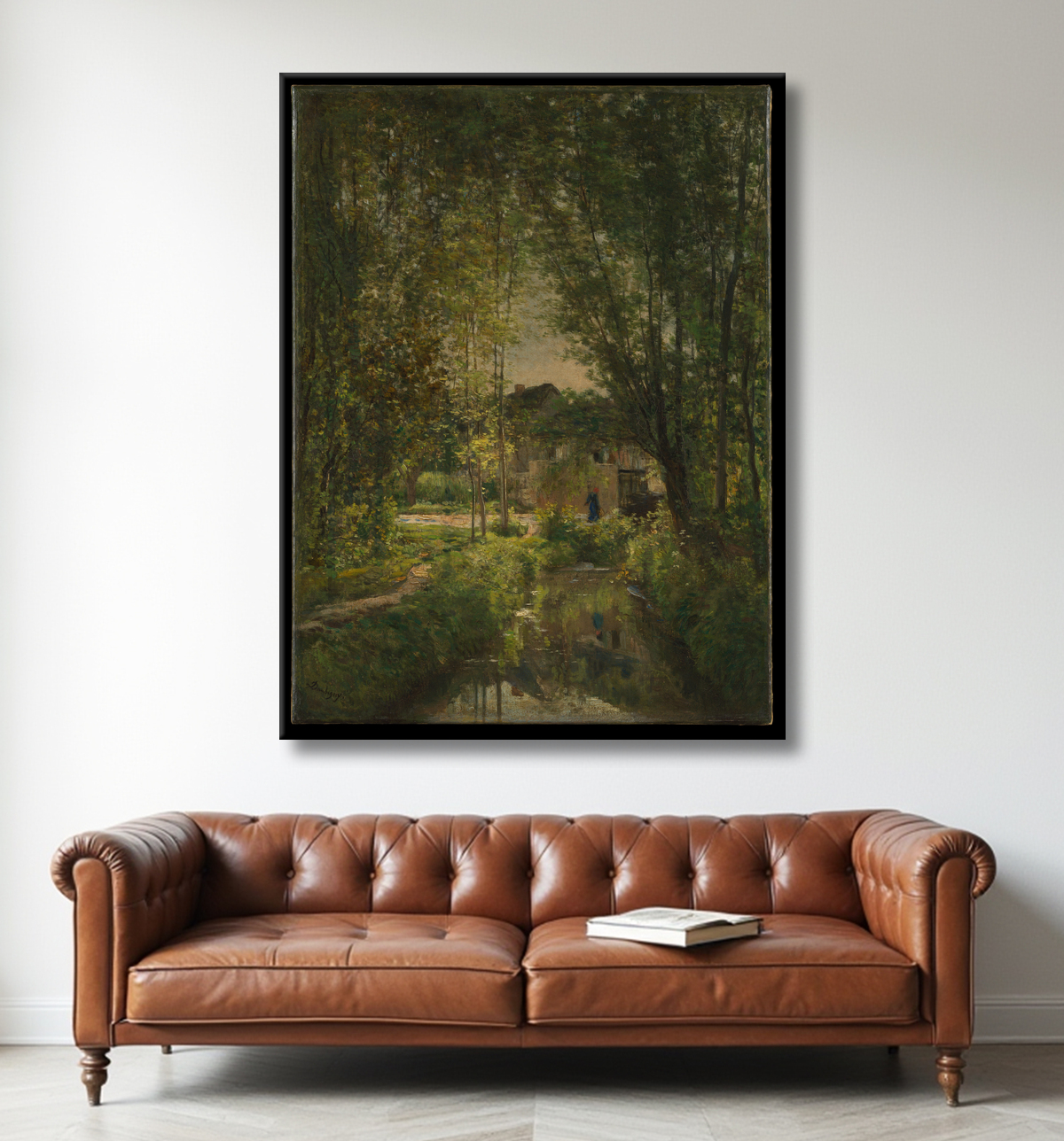 Reproduction Paysage avec un ruisseau ensoleillé de Charles-François Daubigny avec decor