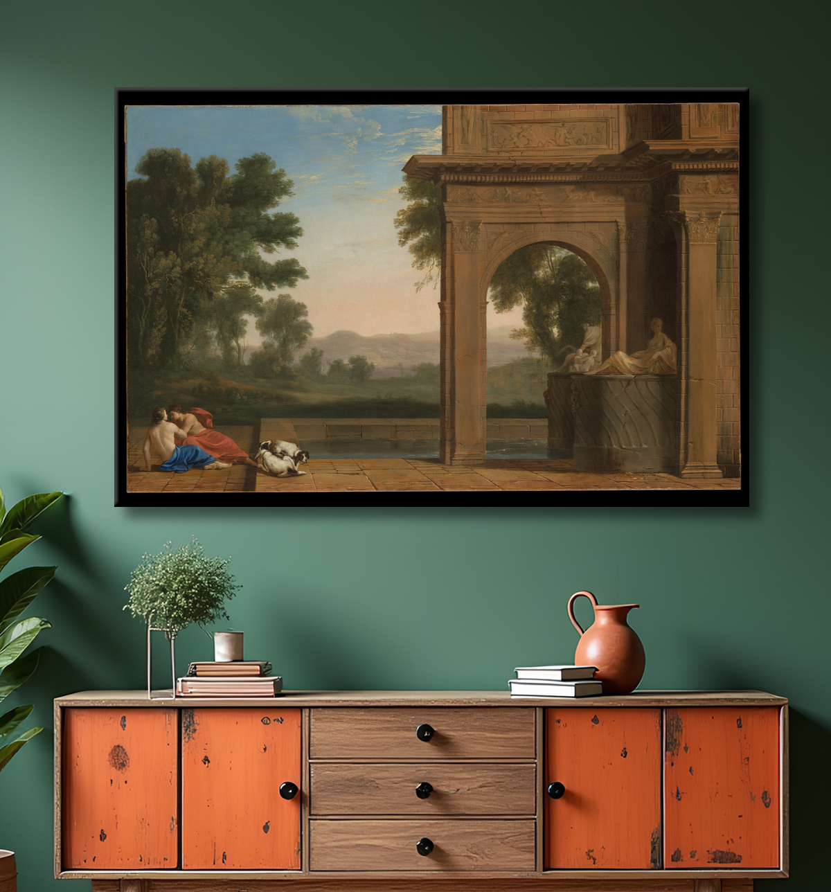 Reproduction Paysage classique avec des chiffres de Henri Mauperché avec decor