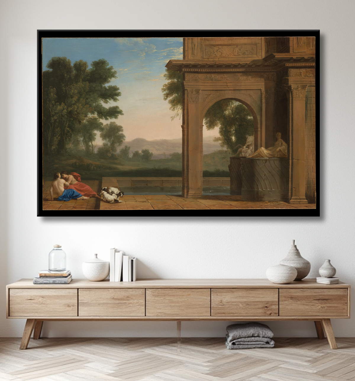 Reproduction Paysage classique avec des chiffres de Henri Mauperché avec decor