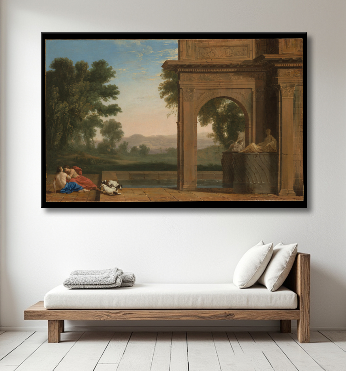 Reproduction Paysage classique avec des chiffres de Henri Mauperché avec decor