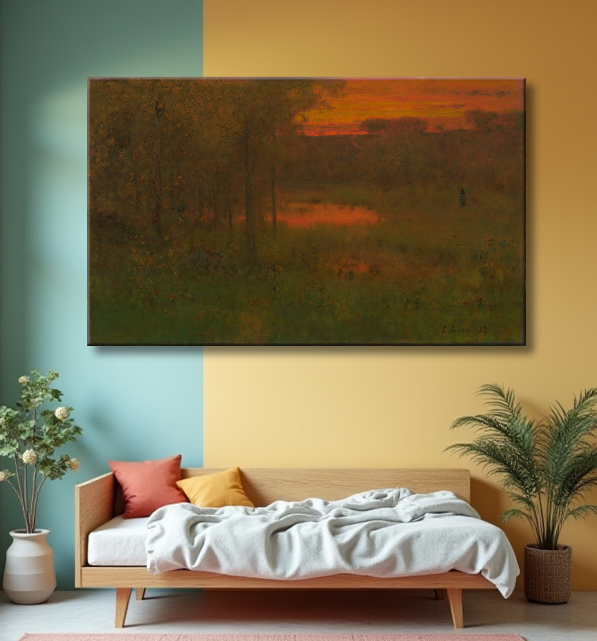Reproduction Paysage, Coucher de soleil de George Inness avec decor