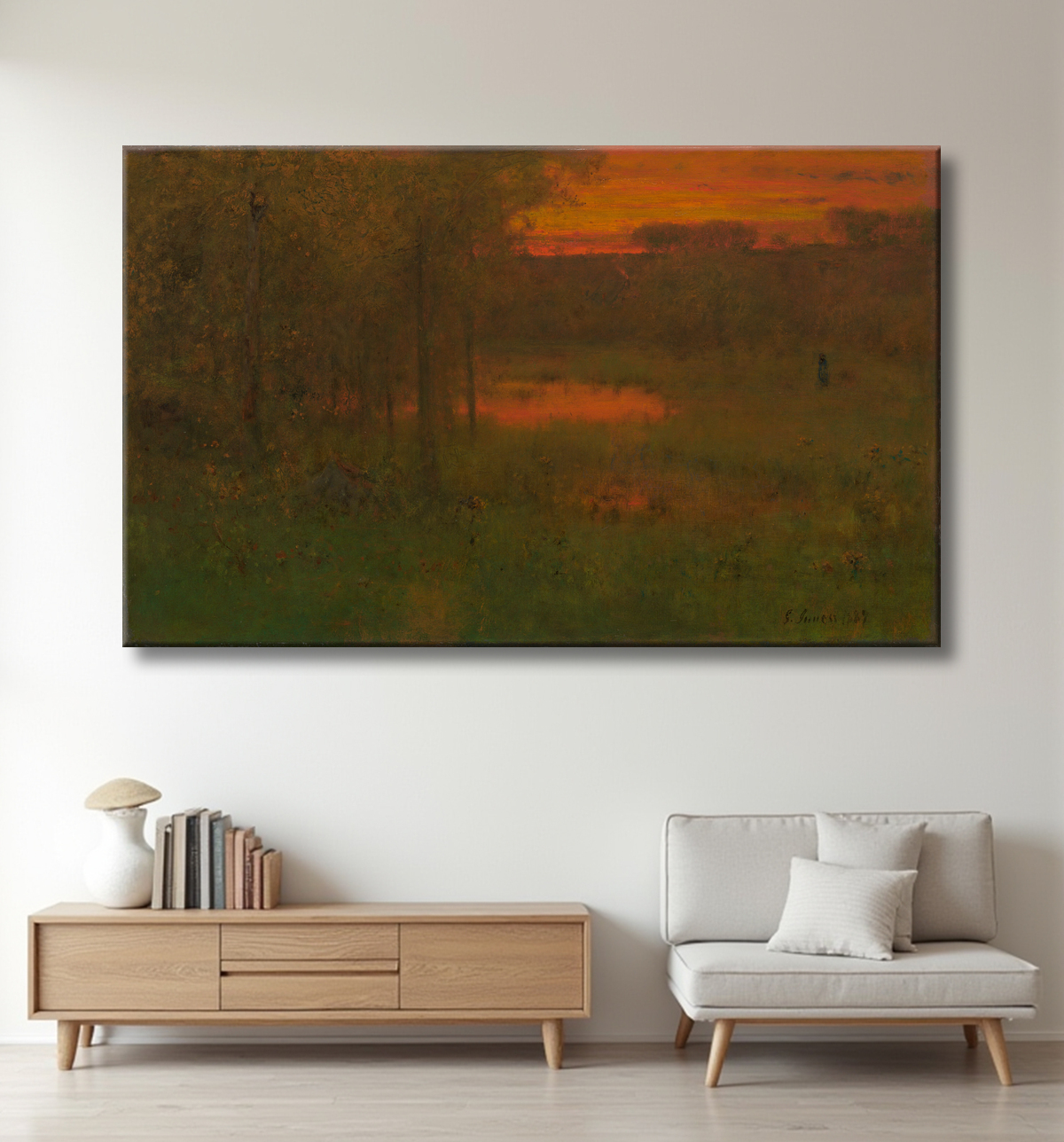 Reproduction Paysage, Coucher de soleil de George Inness avec decor