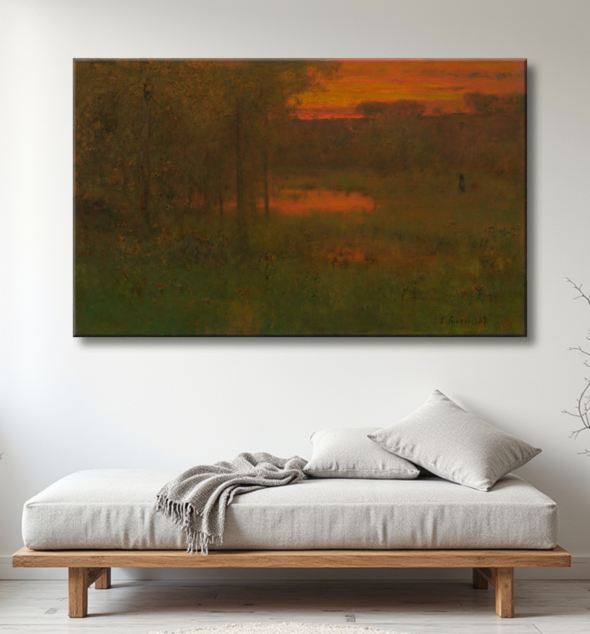 Reproduction Paysage, Coucher de soleil de George Inness avec decor