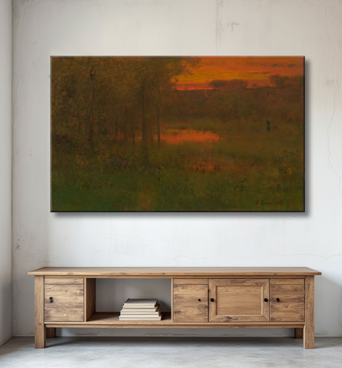 Reproduction Paysage, Coucher de soleil de George Inness avec decor
