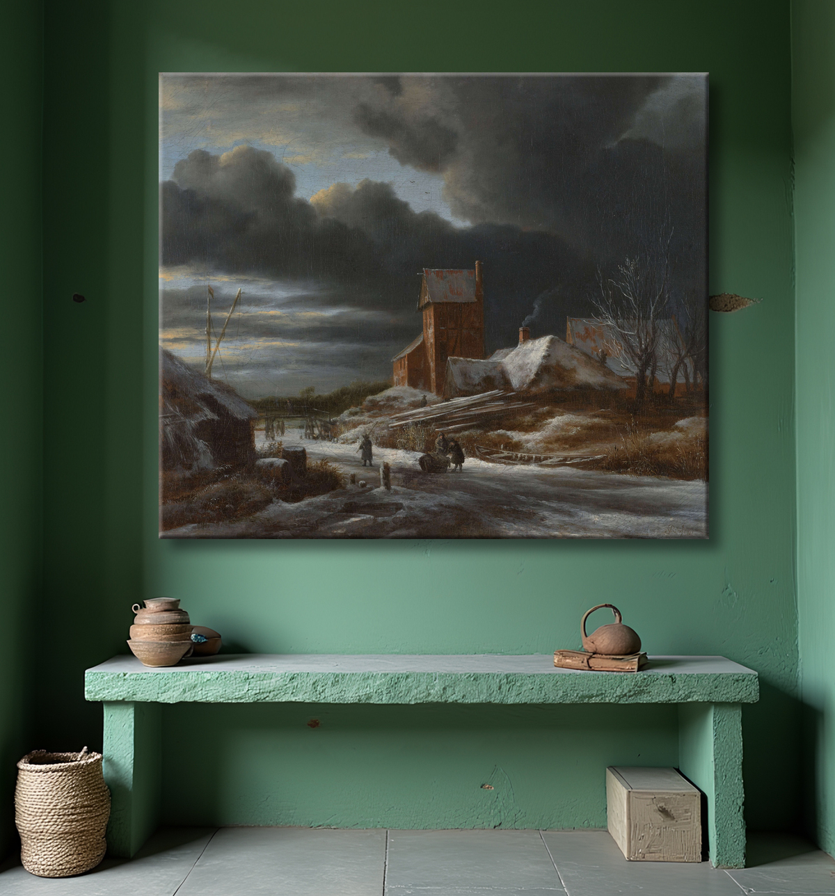 Reproduction Paysage d'hiver de Jacob Isaacksz van Ruisdael avec decor