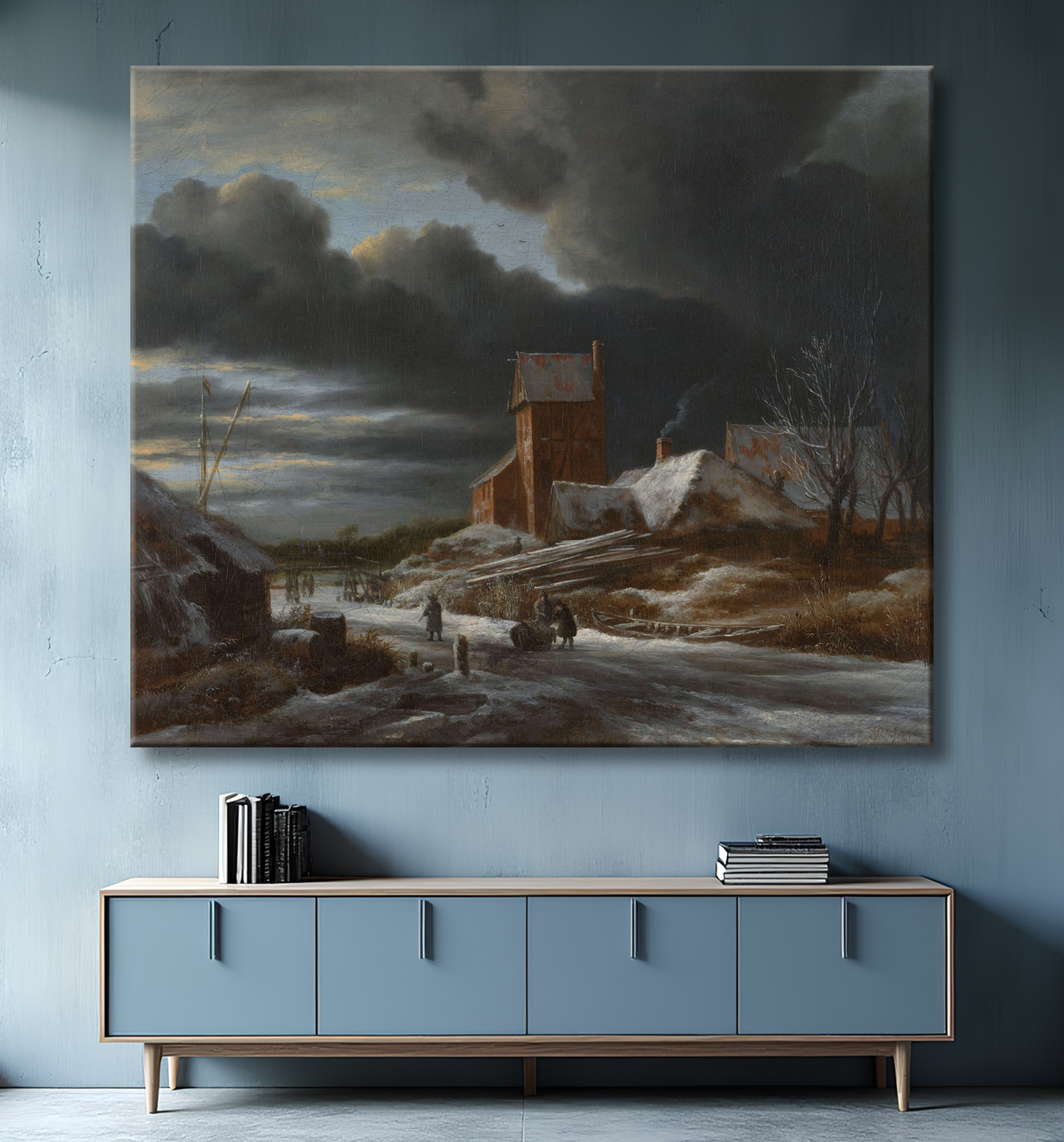 Reproduction Paysage d'hiver de Jacob Isaacksz van Ruisdael avec decor