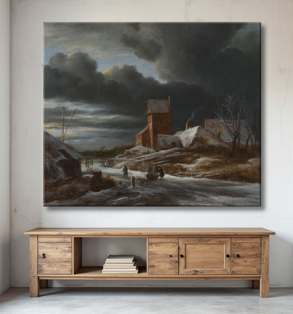 Reproduction Paysage d'hiver de Jacob Isaacksz van Ruisdael avec decor