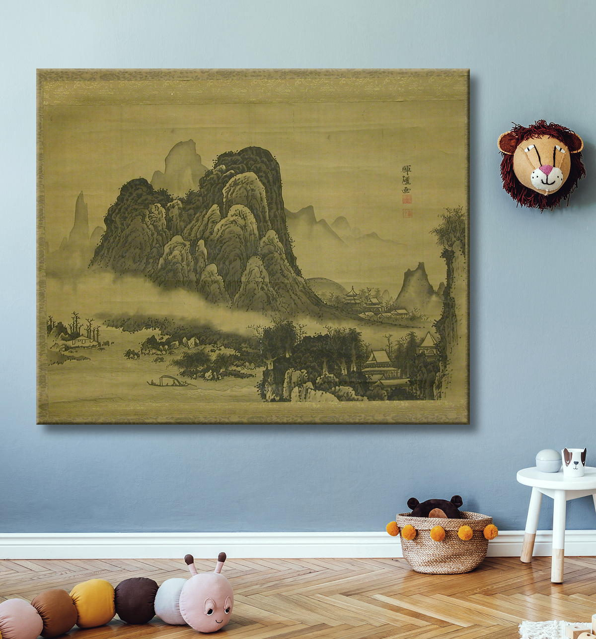 Reproduction Paysage de montagne de Soga Shōhaku avec decor