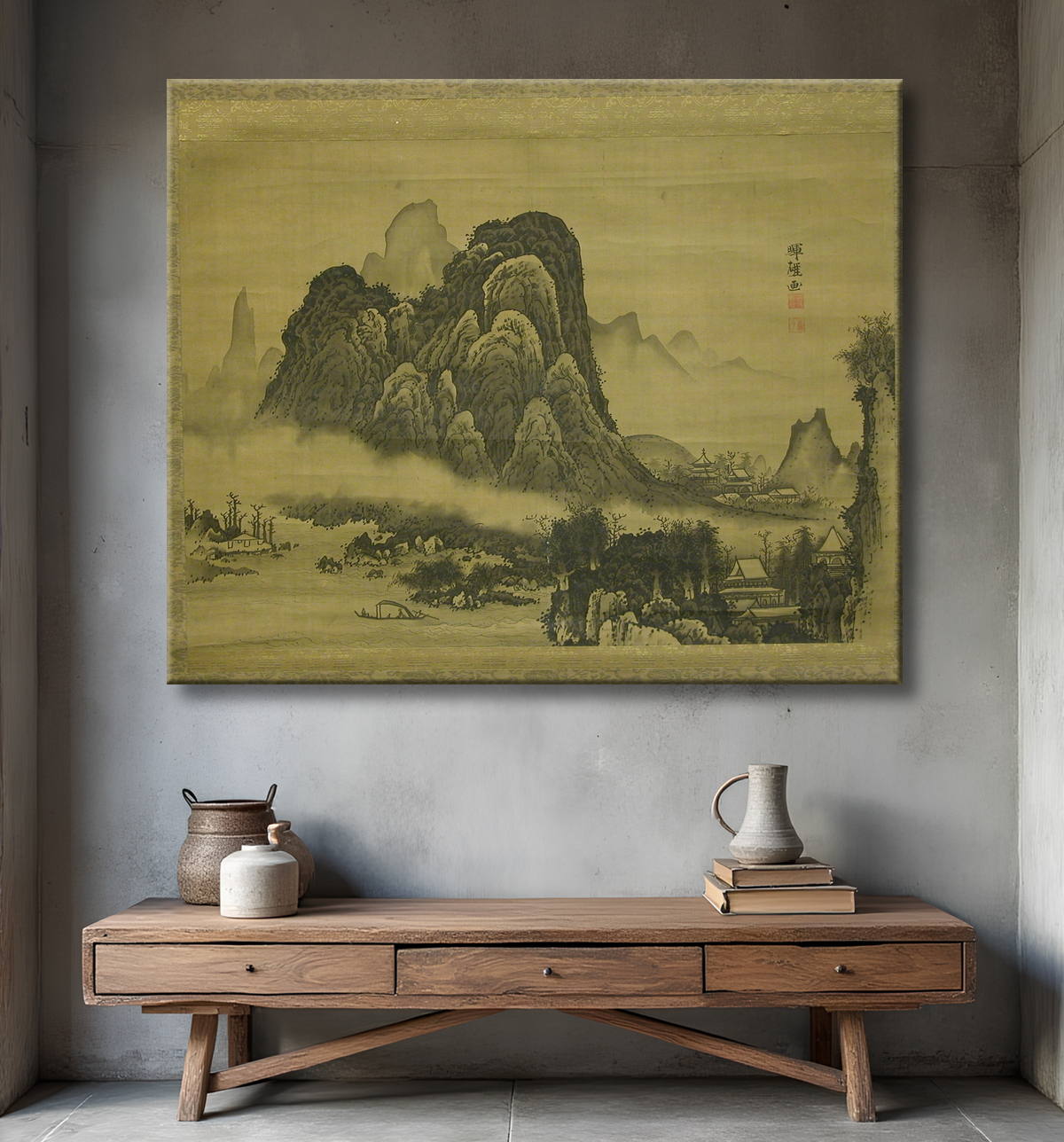 Reproduction Paysage de montagne de Soga Shōhaku avec decor