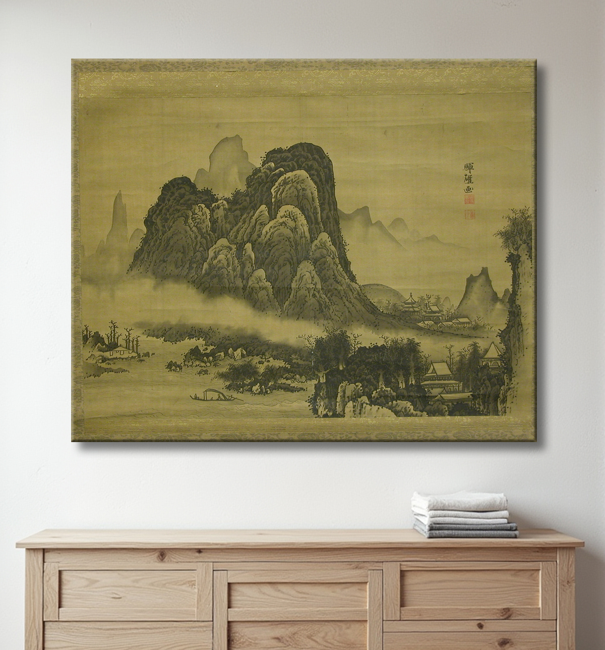Reproduction Paysage de montagne de Soga Shōhaku avec decor