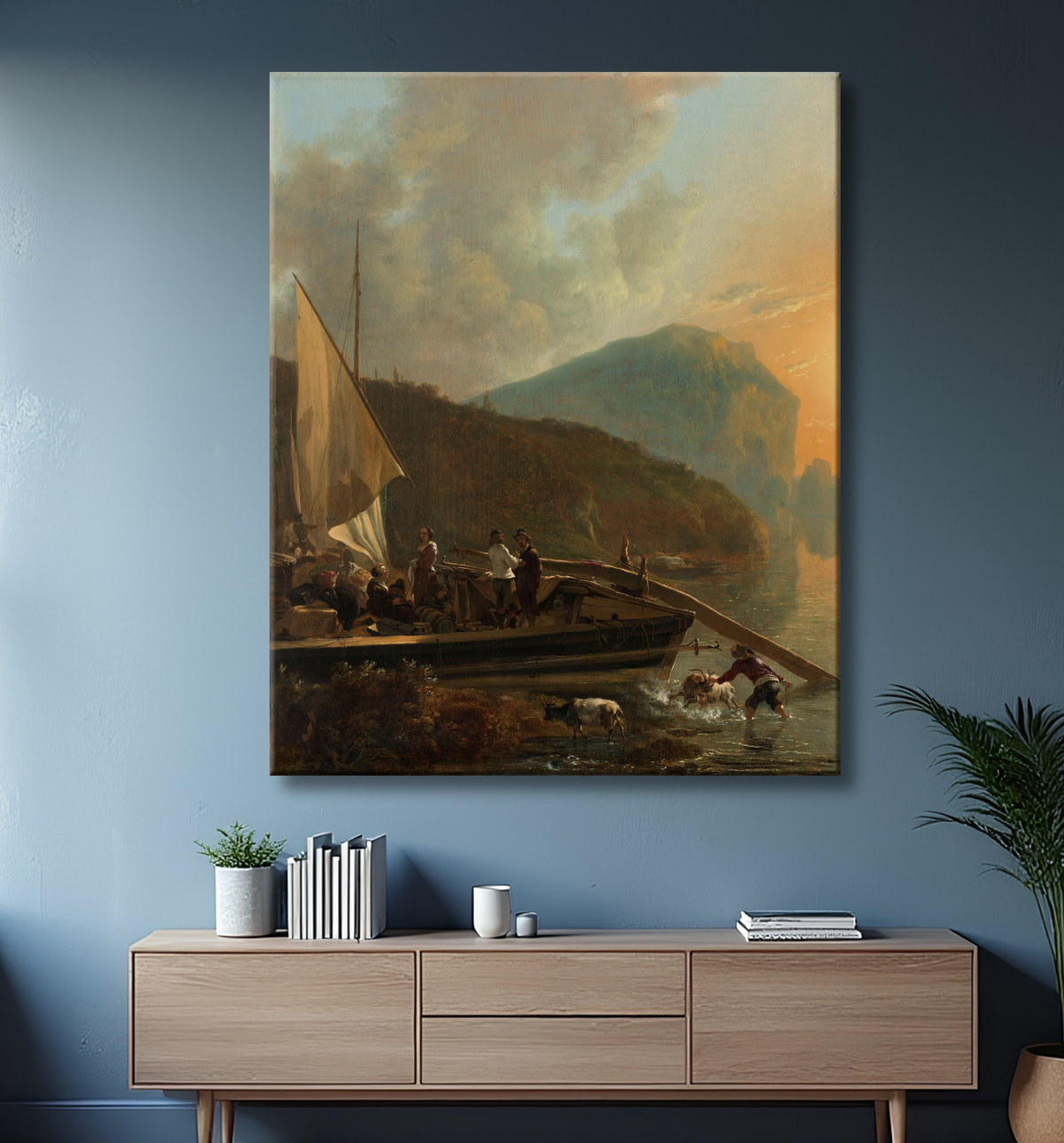 Reproduction Paysage de rivière à l'italienne de Adam Pijnacker avec decor