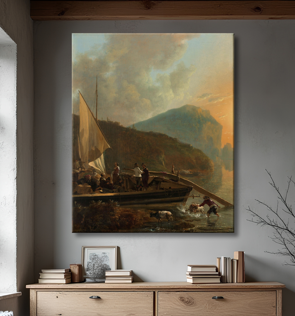 Reproduction Paysage de rivière à l'italienne de Adam Pijnacker avec decor