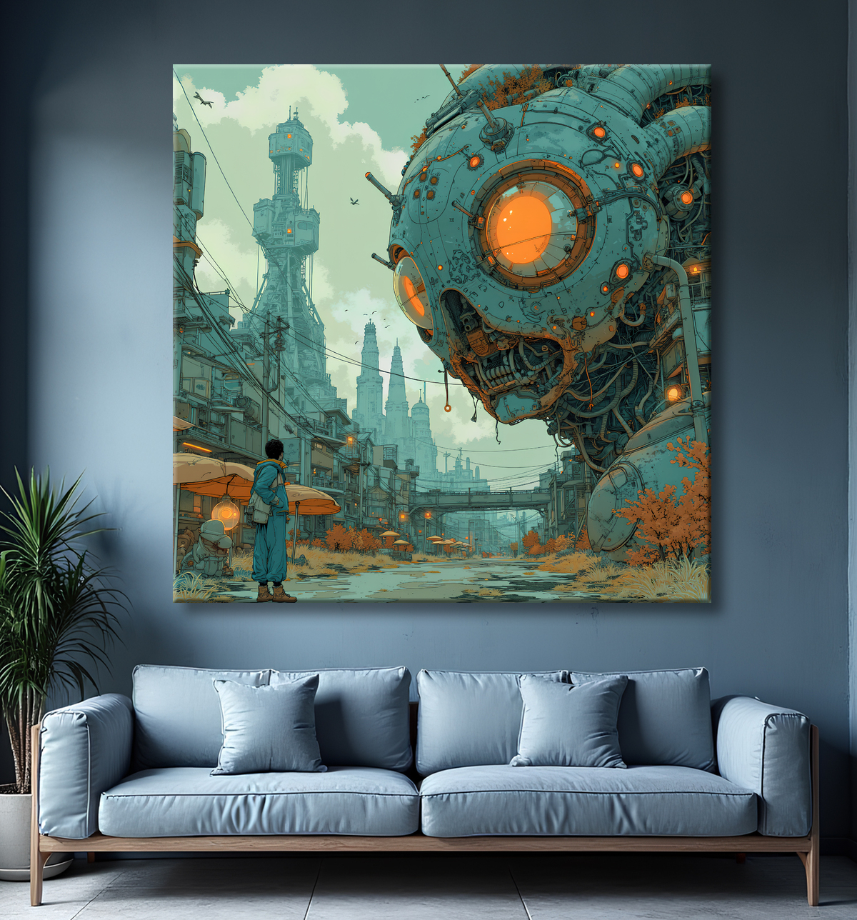 Tableau d'un paysage futuriste avec decor