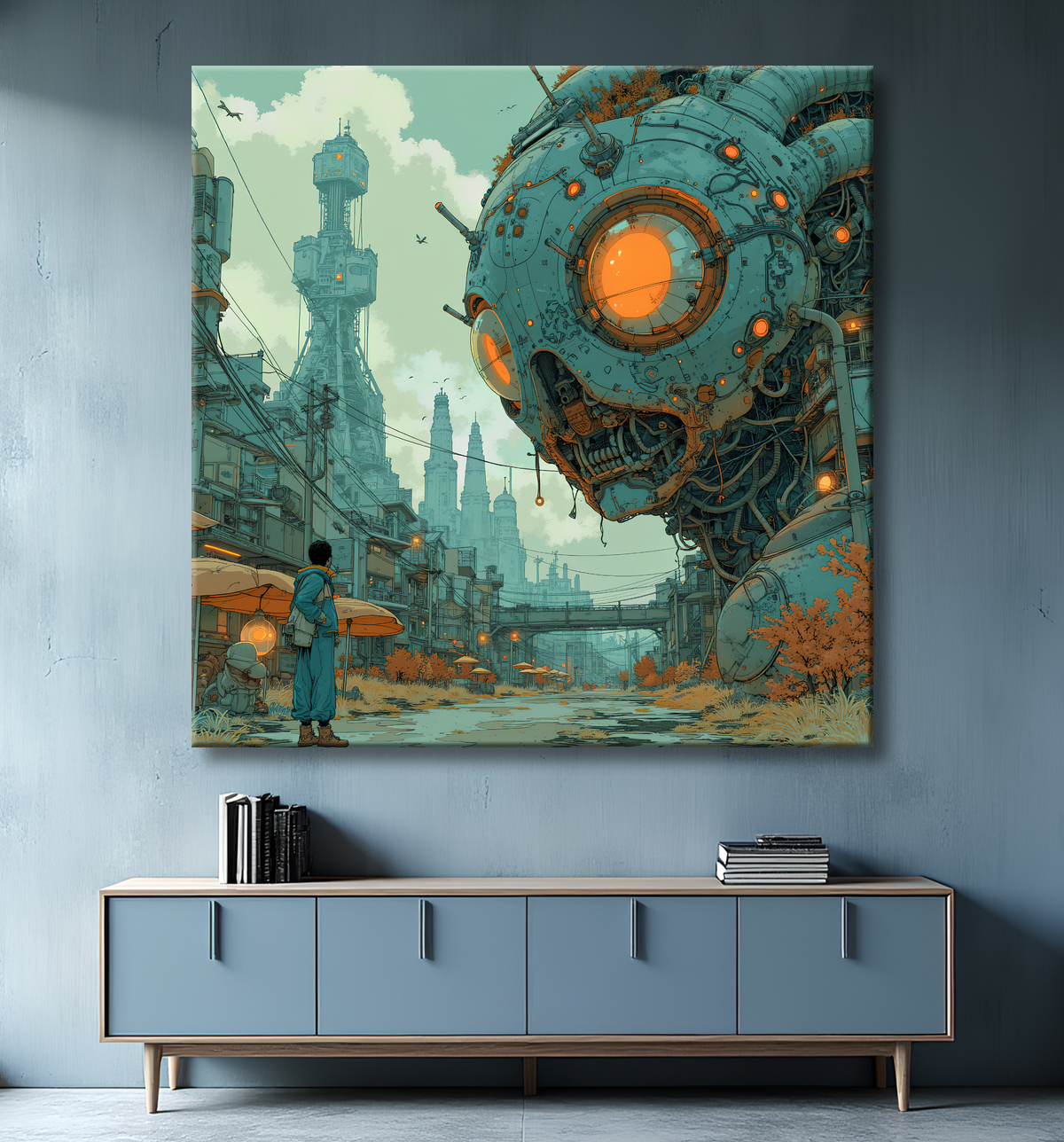 Tableau d'un paysage futuriste avec decor