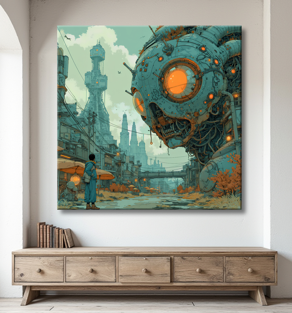 Tableau d'un paysage futuriste avec decor