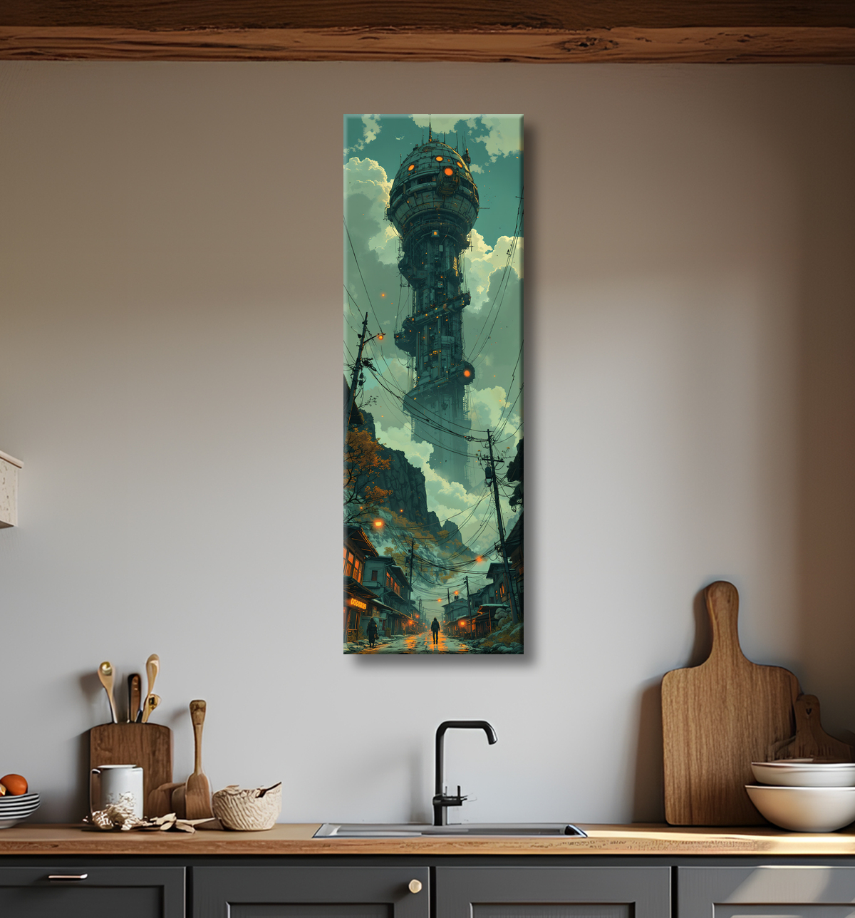 Tableau d'un paysage futuriste avec decor