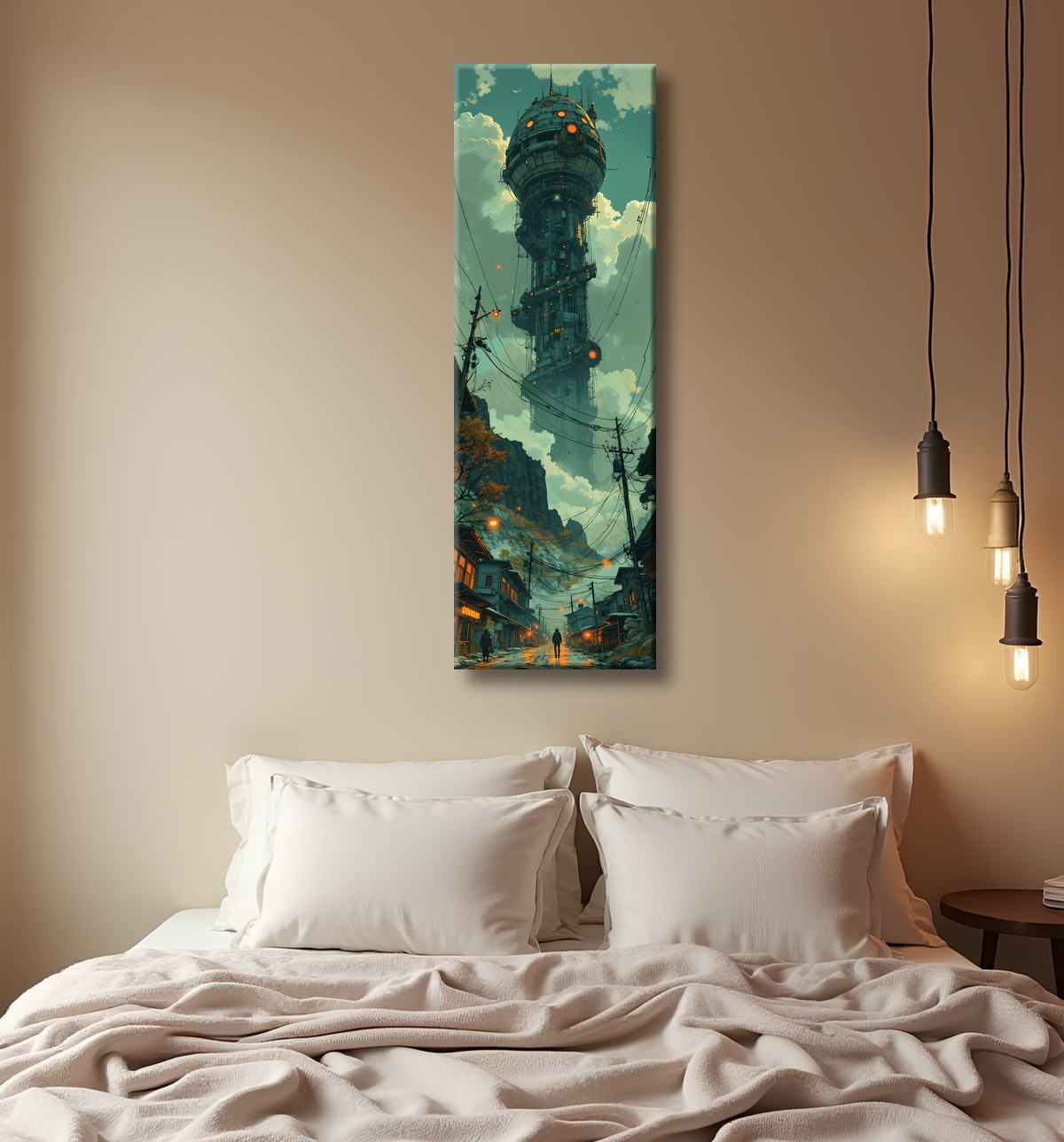 Tableau d'un paysage futuriste avec decor