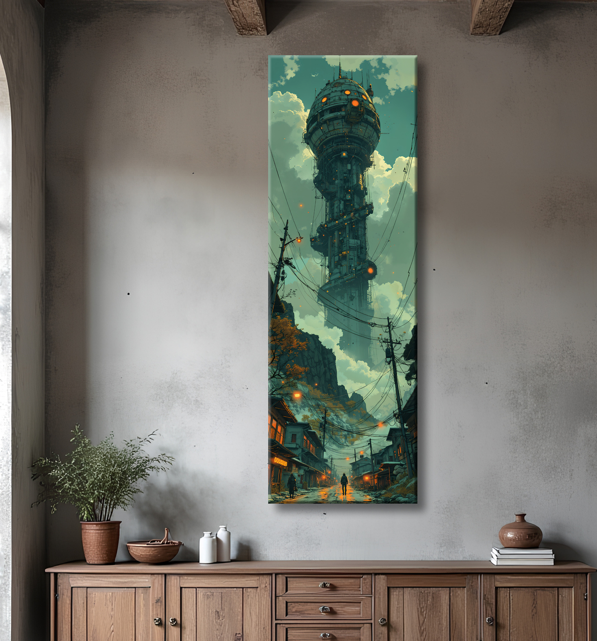 Tableau d'un paysage futuriste avec decor